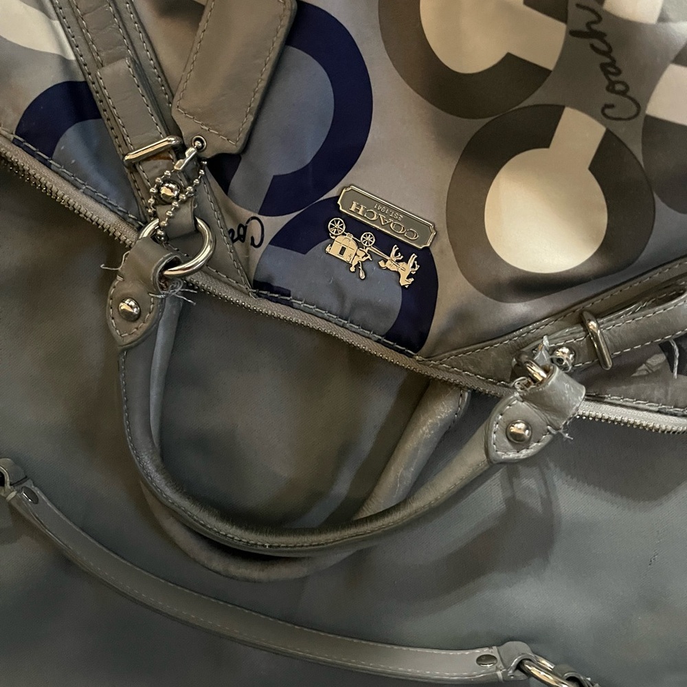 Coach Gray and Navy Circle Print Satchel with Removable Strap - Picture 2 of 10